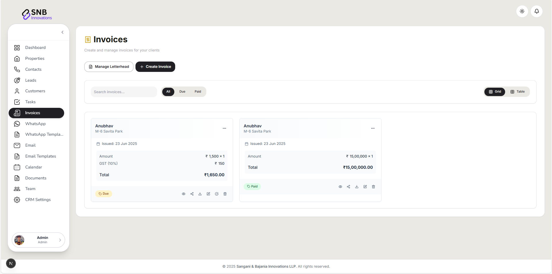 BlinkCRM Invoice Management